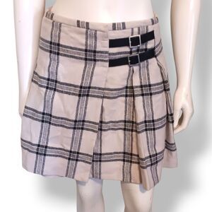Vtg Banana Republic Pleated Plaid Wrap Skirt-Size 0-Wool Blend-Buckles-Y2K